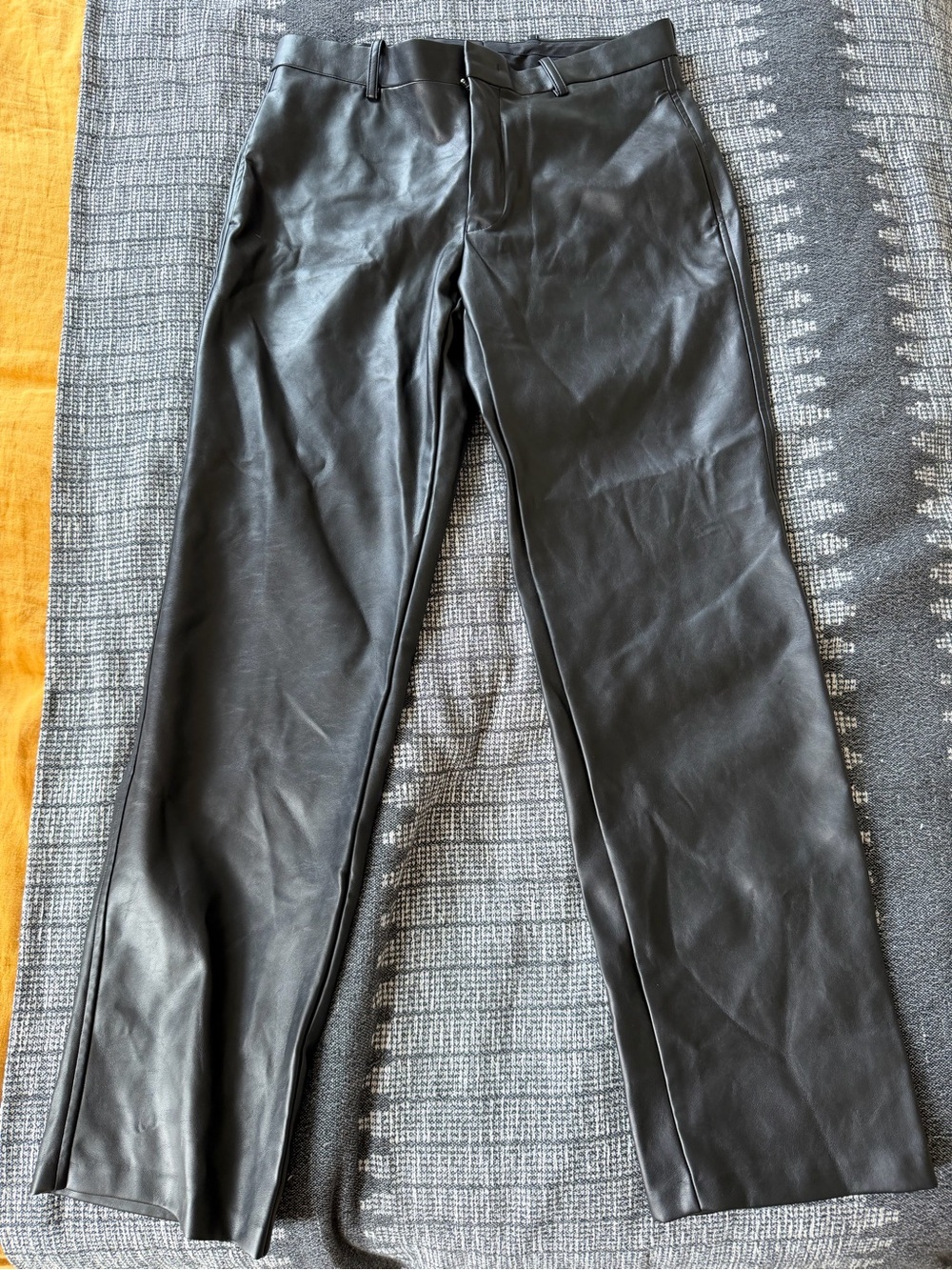 INC International Concepts Black Faux Leather Straight Leg Pants